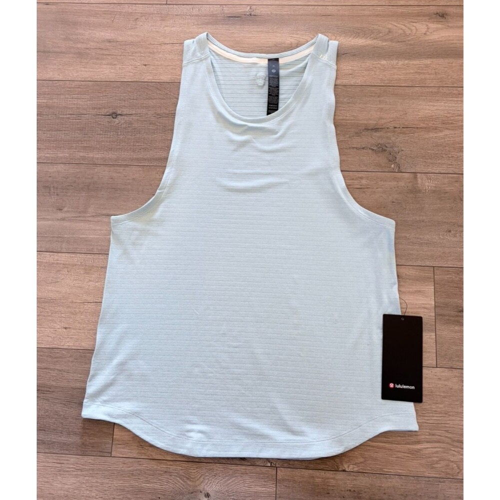 LULULEMON License To Train Tank Top Mens M Monaco Blue Mesh Strips Quick Dry